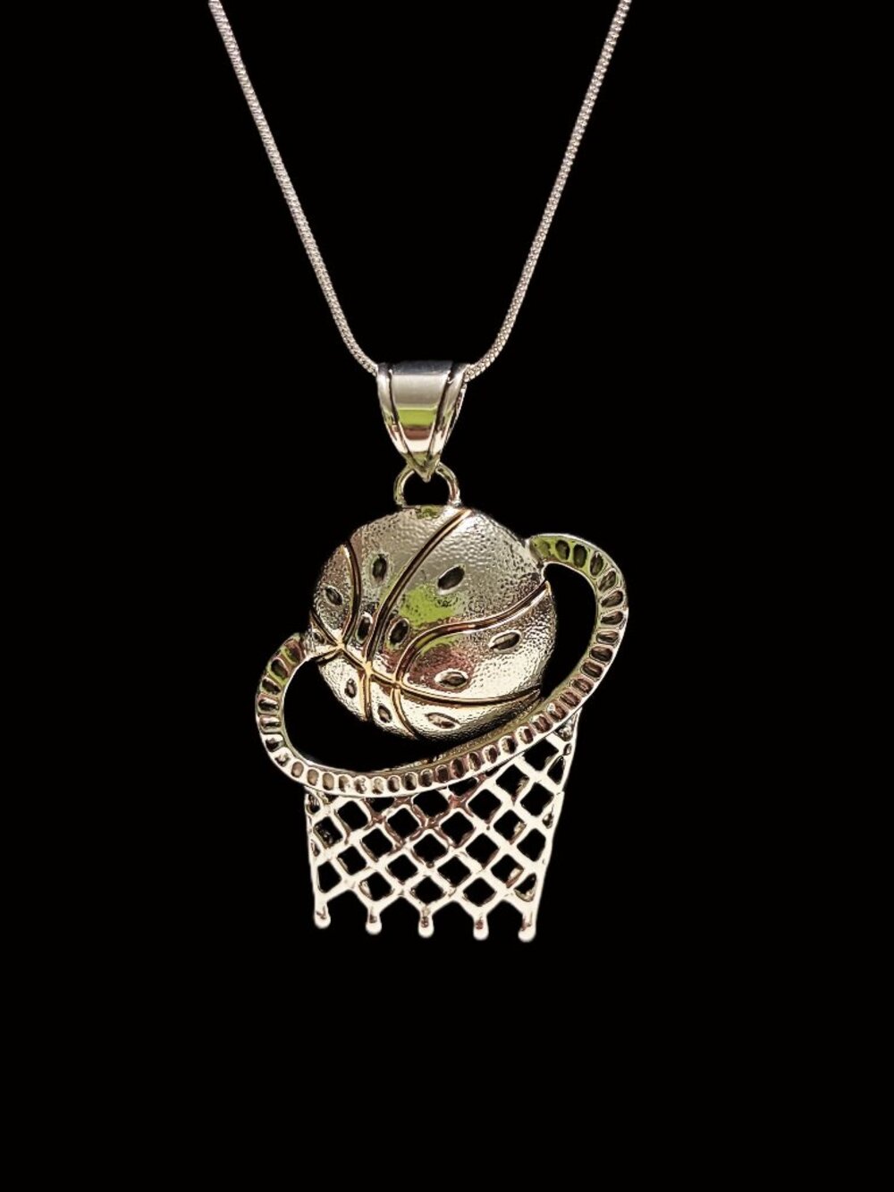 20" Basketball Hoop Necklace Women Men Stainless Steel Pendant Snake Chain NWT